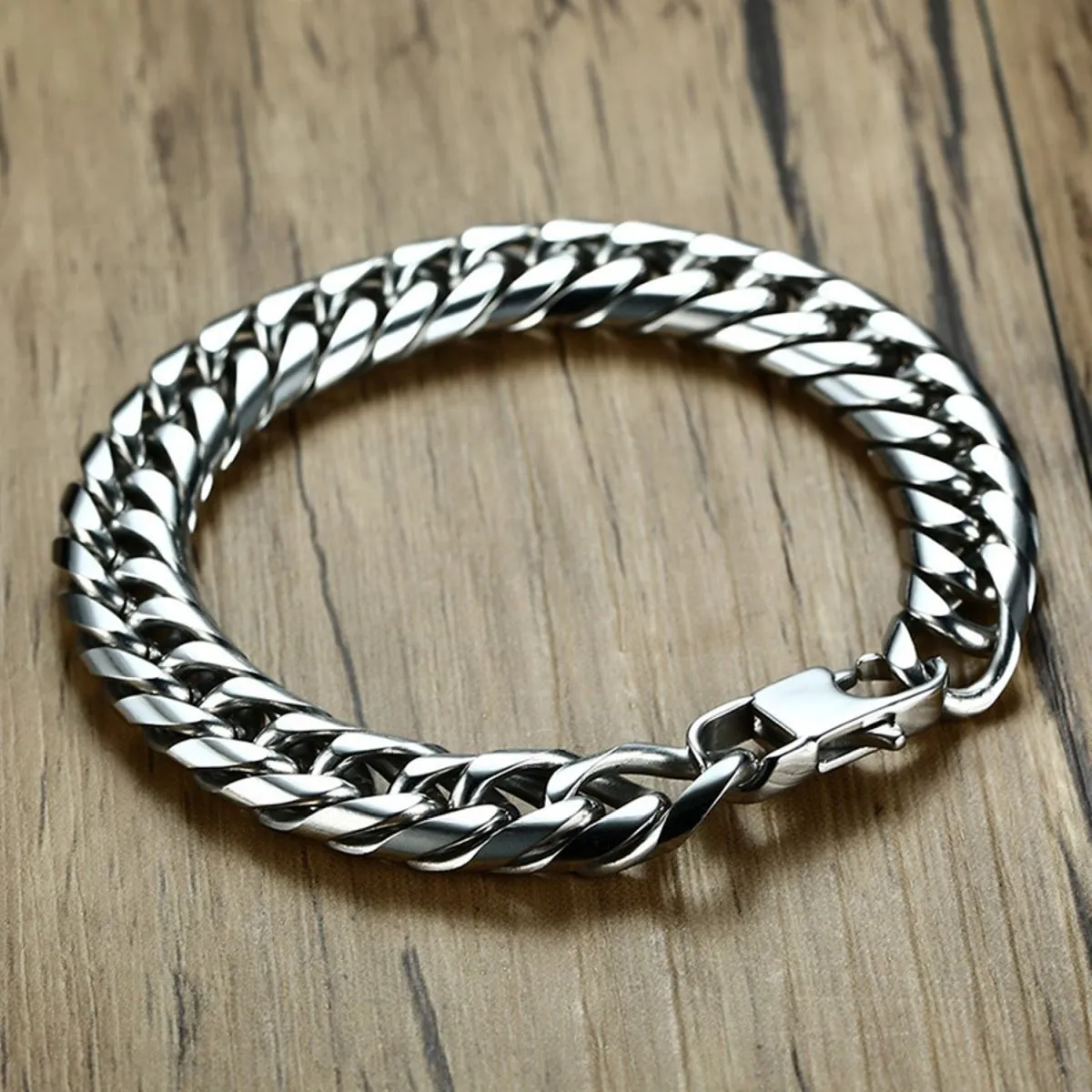 316L Stainless Steel Classic 3D Curb Rhodium Plated Bracelet For Men