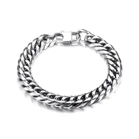 316L Stainless Steel Classic 3D Curb Rhodium Plated Bracelet For Men