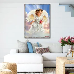 Angel with Cardinal Art Wooden Wall Art by D. Gelsinger - Nativity Holiday Décor - 95676B-DG