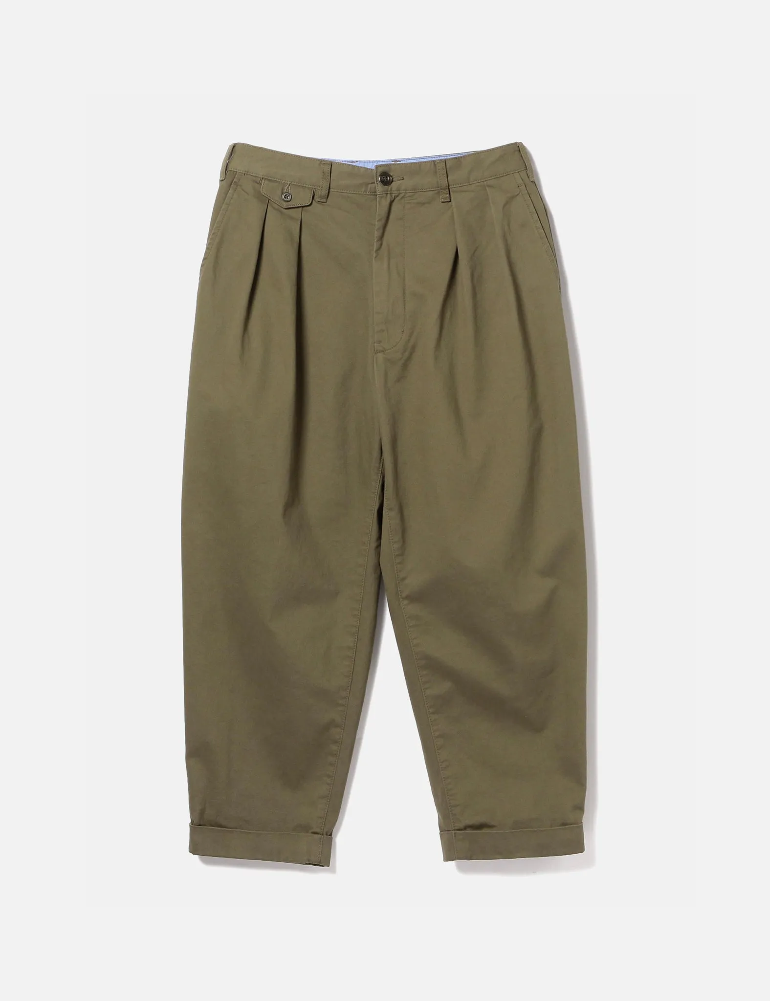 Beams Plus 2 Pleat Twill Trousers - Olive Green