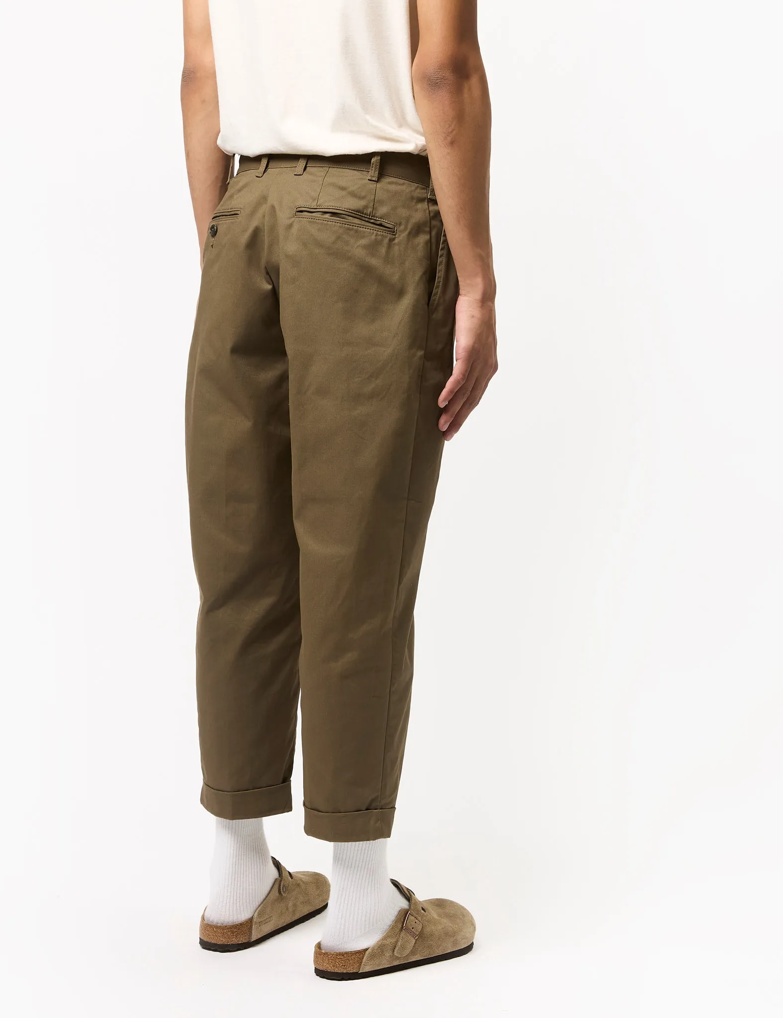 Beams Plus 2 Pleat Twill Trousers - Olive Green