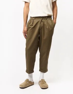 Beams Plus 2 Pleat Twill Trousers - Olive Green