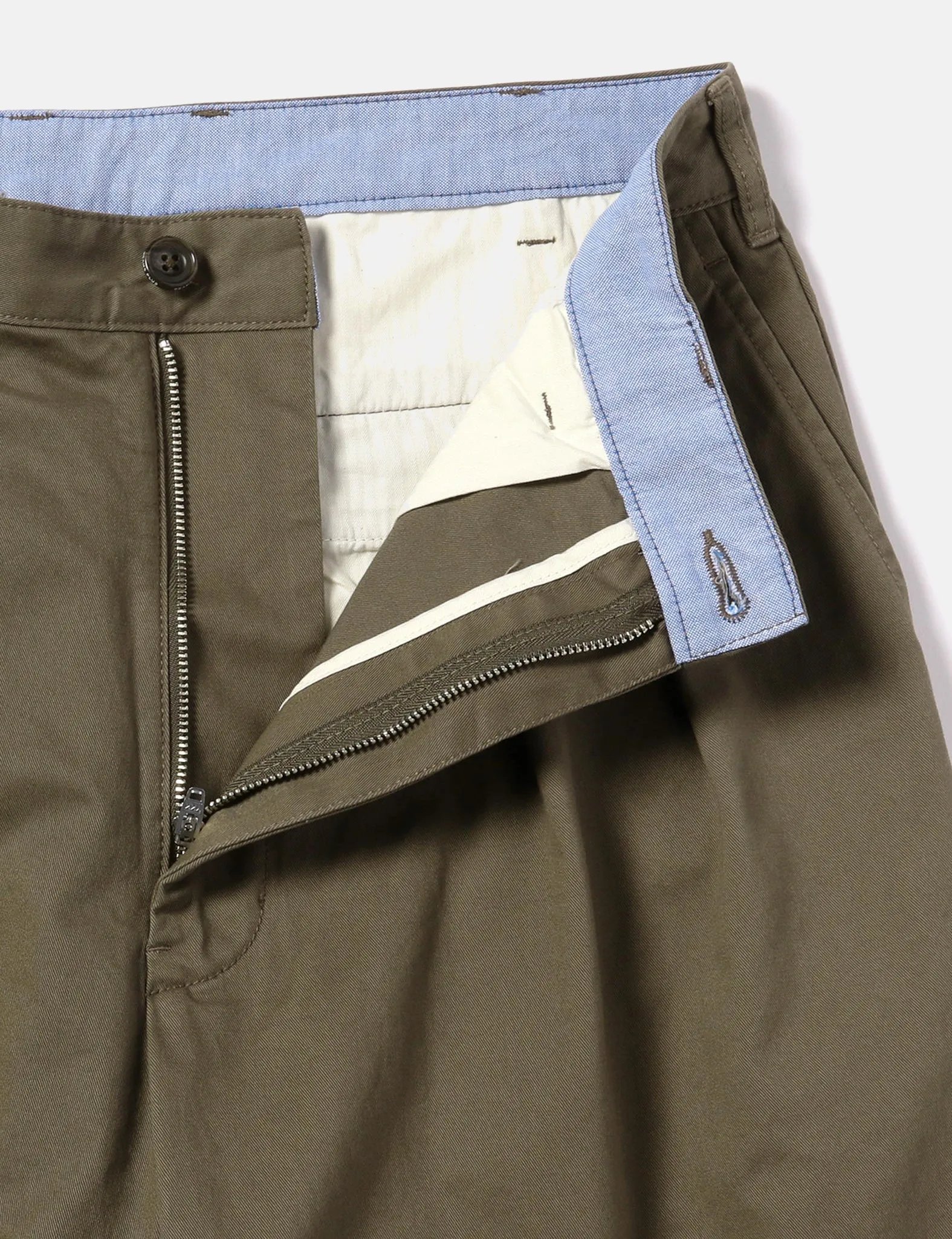 Beams Plus 2 Pleat Twill Trousers - Olive Green