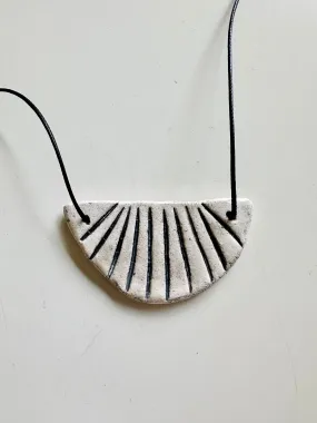 Ceramic Necklace Half Moon — BLACK STRIPES / ECRU