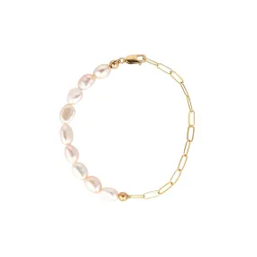 Gold Filled Paperclip Chain & Multiple Baroque Pearl Bracelet