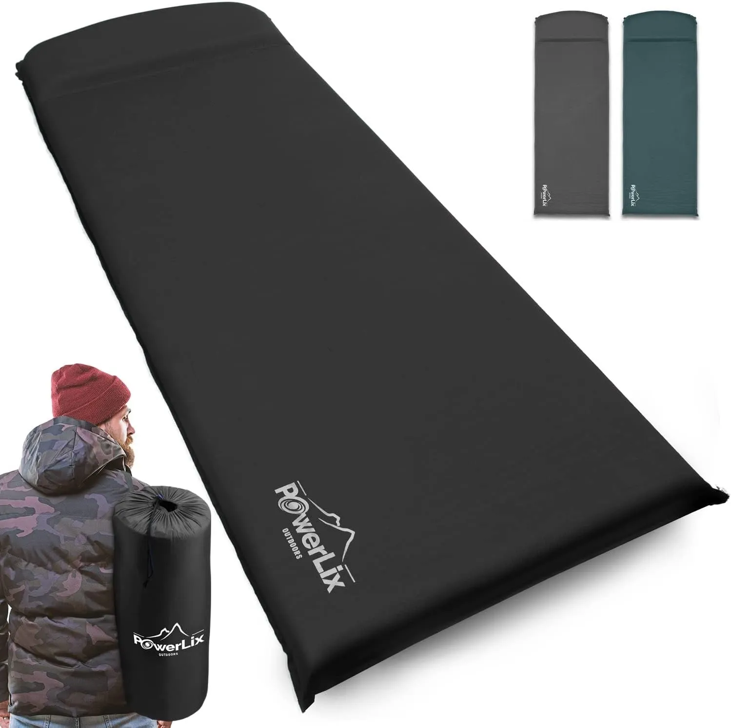 Powerlix Self-Inflating Sleeping Pad with 3-Inches Insulated Plush Foam and Built-In Pillow (28" x 77")